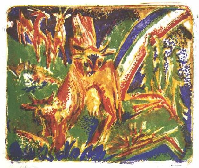 Ernst Ludwig Kirchner Cattles under a rainbow oil painting image